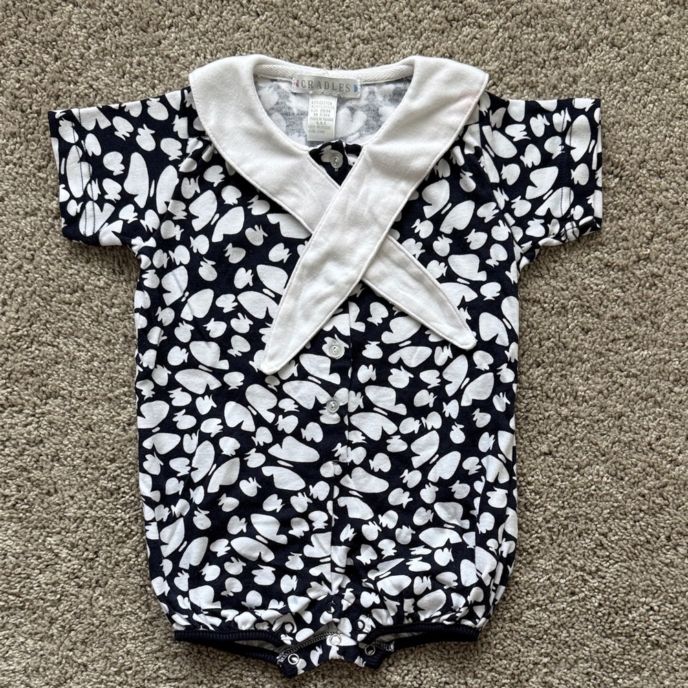 Vintage 90s Navy and White Floral Baby Romper